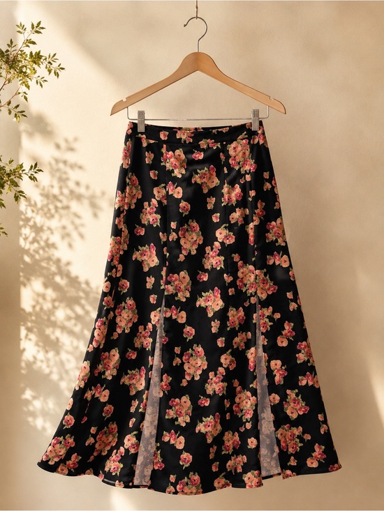 Topshop Dresses & Skirts - Topshop Floral Sateen Double-Slit Maxi Skirt - Size 4